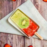 Kiwi-Strawberry · Frozen Kiwi-Strawberry Pop with a Slice of Kiwi. 

Make it Pop-Spicy! 
(Chamoy, Tajin & Spic...