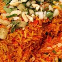 Chicken Biryani · Gluten free. Halal chicken made with basmati rice, saffron, cardamom and spices. Served with...