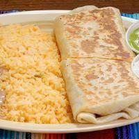 Super Quesadilla Combo · Choice of meat with cheese, served with rice, beans, sour cream, and guacamole