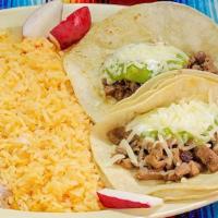 2 Super Tacos Combo · Choice of meat, cheese, sour cream, guacamole. Served with rice & beans