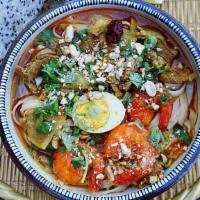 Pork & Shrimp Da Nang Noodle Soup  · Mi Quang Tom Thit. Pork, Shrimp & Egg with rice noodle, turmeric, herbs, banana blossom, cil...