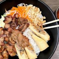 Grilled Pork Vermicelli/Bún Thịt Nướng · Grilled pork on vermicelli with herbs, beansprout, cabbage, peanut, shallots, carrots & fish...