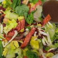 Chopped Salad · Sampa's Original recipe made with fresh romaine lettuce, pepperoni, mozzarella cheese, garba...
