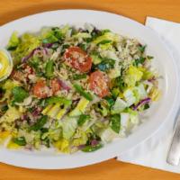 Quinoa Salad (Vegan) · Romaine lettuce, baby Spinach, cucumbers, bell peppers, cherry tomatoes, red onions, cabbage...