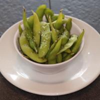 Edamame Salted · Green soybeans boiled  in their pods.