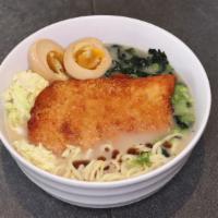 Tonkatsu Tonkotsu Ramen · Egg noodles in black garlic tonkotsu broth (pork marrow) served with tonkatsu (deep-fried po...