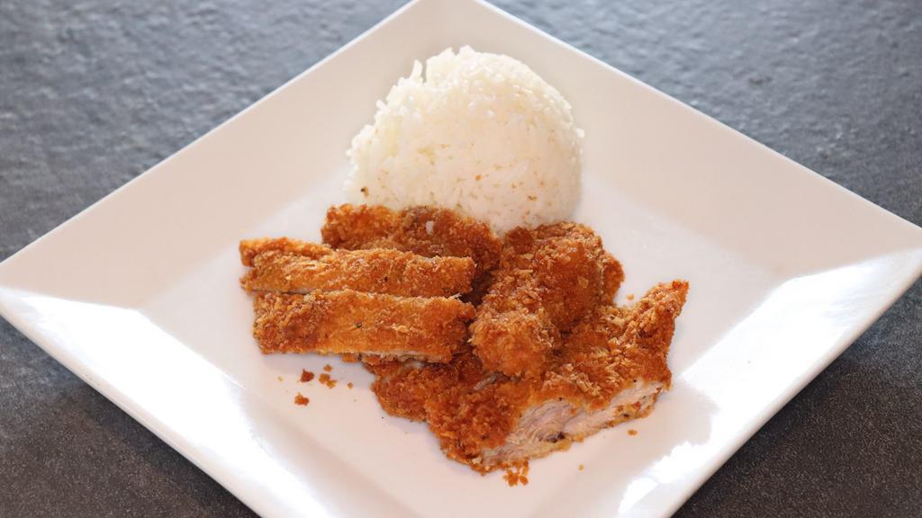 Chicken Katsu · Chicken Katsu with steamed rice.