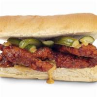 Bbq Buddy · Our housemade breaded, boneless strips tossed in our Chipotle BBQ sauce and served on a roll...
