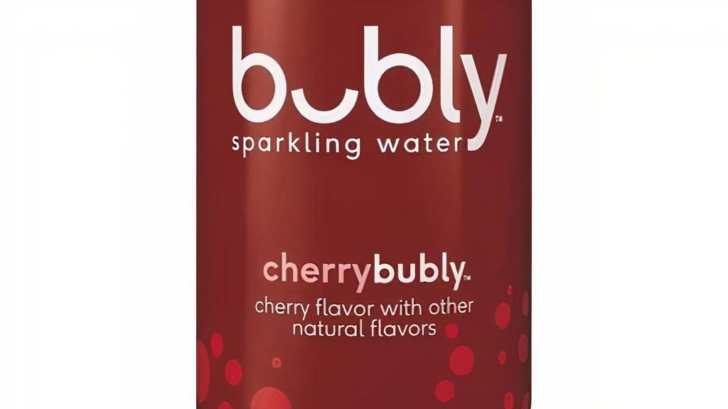 Bubly Cherry · 12oz can. Cherry Flavor with other natural ingredients. . Embrace the fun in the everyday with Bubly sparkling water! Bubly combines refreshing, crisp sparkling water with great tasting, natural fruit flavors perfect for any occasion.