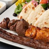 Mixed Grill (640 Cals) · Chicken Kabob, Fillet Mingon And Beef Adana
Kabob.