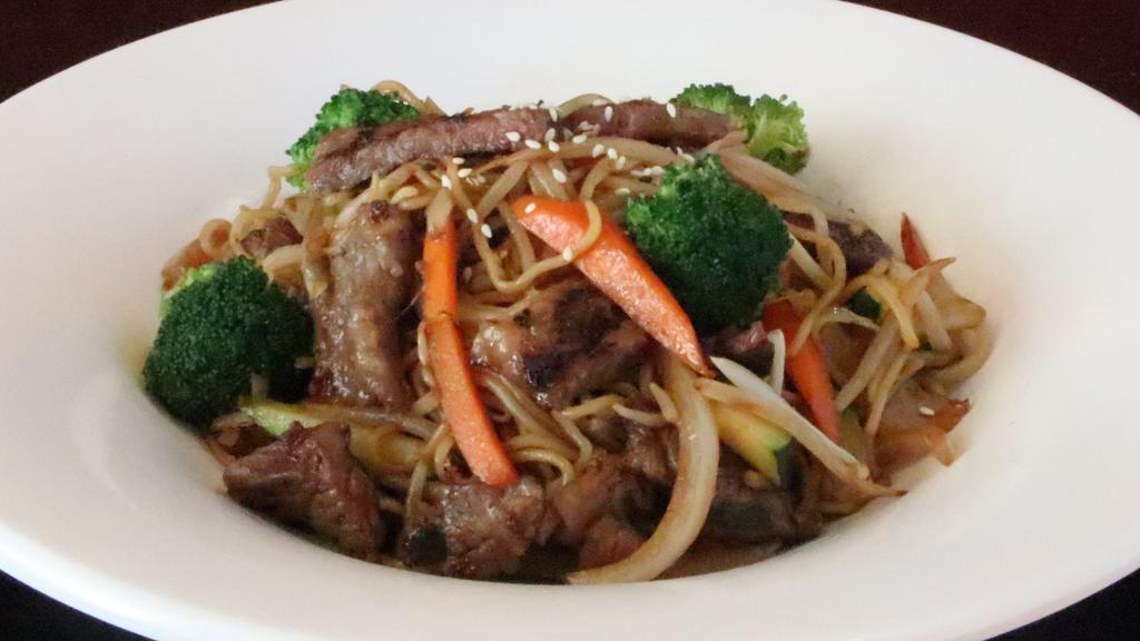 Yaki Soba · Japanese thin wheat noodles, stir fried with vegetables and with your choice of protein.