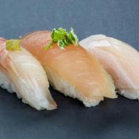 (B199) Shiromi Trio Sushi · Three pieces.