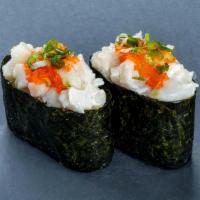 (B022) Bay Scallop Sushi · Two pieces.