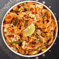 Chicken Champion Pad Thai · Farm chicken stir fried with eggs, scallions, bean sprouts, and crush peanuts in a tamarind ...
