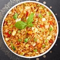 Rice Rice Baby · Stir fried rice with egg, tomato, onion, scallion, carrot and Chinese broccoli.