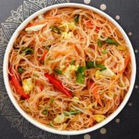 Pad Woon Sen · Glass noodles. Stir fried glass noodles, egg, scallion, tomato, bean sprout and carrot.