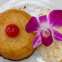 Pineapple Upside-Down Cake  · Pineapple Sponge Cake covered in Brown Buttered Sauce served with Leatherby's Seasonal Ice C...