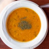 Saffron Pea Soup · A very traditional afghan yellow lentil soup, prepared with our own organic saffron, tomatoe...
