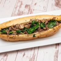 Spinach & Mushroom Cheesesteak · Spinach and sliced mushrooms.
