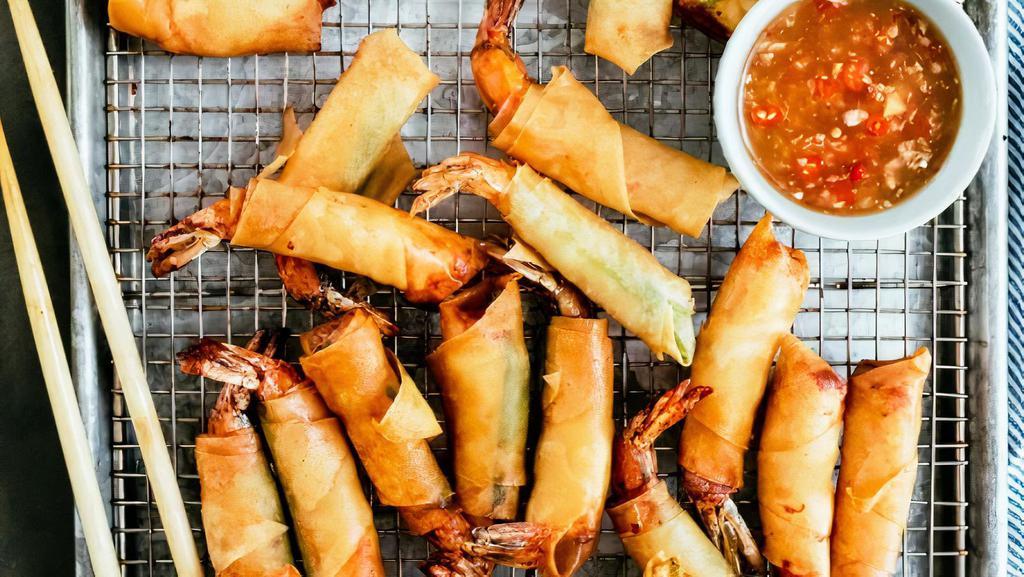 Firecracker Shrimp · 6 Shrimp w/ Sushi Rice, Firecracker Sause and Green Onions
