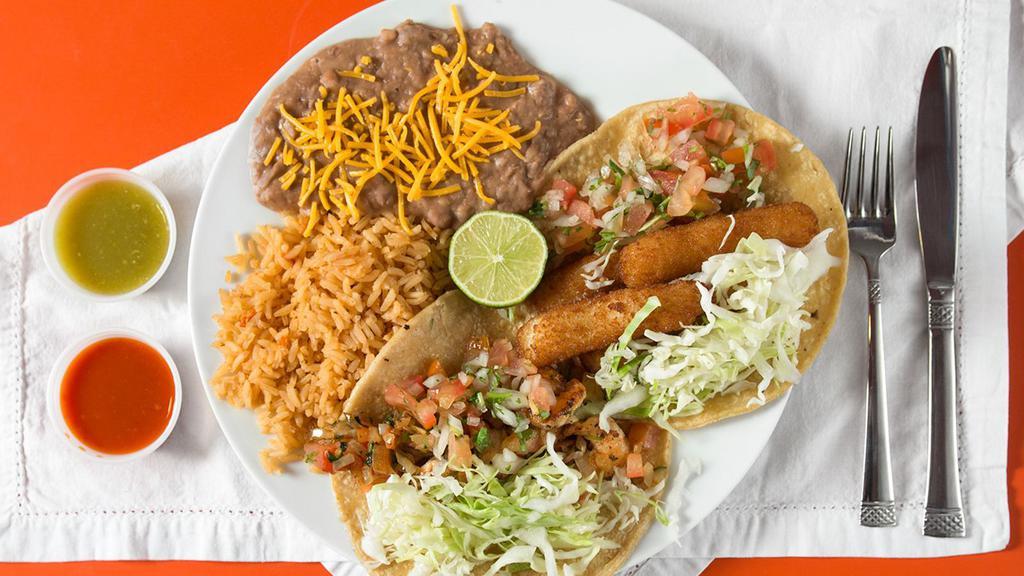 Fish Taco & Shrimp Taco · Fish Taco & Shrimp Taco served with rice and beans