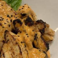 Bbq Albacore · Lightly seared albacore tuna with spicy mayo sauce, sesame seeds.