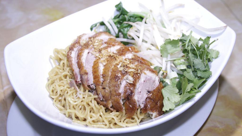 Bbq Duck Noodle · Noodle soup with BBQ duck and vegetables.