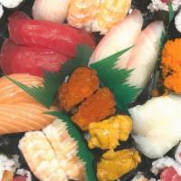 Long Beach Deluxe Platter · Healthy. Tuna 2 pcs, izumidai 4 pcs, salmon 2 pcs, unagi 2 pcs, shrimp 4 pcs, masago 2 pcs, ...