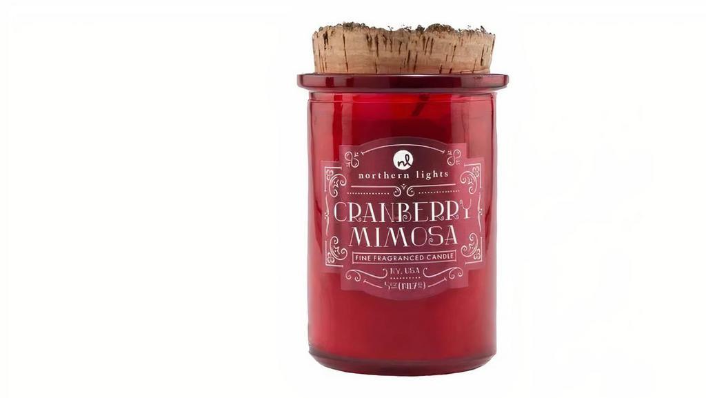 Cranberry Mimosa - Holiday Spirits - Northern Lights · This candle smells like holiday spirit!  The cork lid helps keep the fragrance fresh so you can enjoy it all season long...if you don't burn it all before then!

Burns 35 hours
5 oz
3in x 3in x 4in