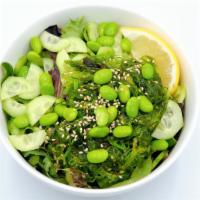 🌿 Seaweed Salad · Seaweed mix and sesame seeds on top of mixed greens, cucumbers and edamame with choice of sa...