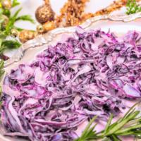 Red Cabbage Salad · Shredded red cabbage, mayonnaise, sweetener.