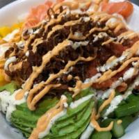 Spicy Albacore Roll · 8 pieces spicy albacore, avocado, cucumber, and sesame seeds.