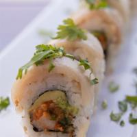Yellowtail Special · 8 pieces spicy yellowtail roll, and sesame seeds topped with yellowtail, cilantro and ponzu ...