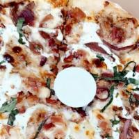 Bacon & Fig (Regular) · Goat cheese sauce, fig jam, bacon, caramelized onions regular.