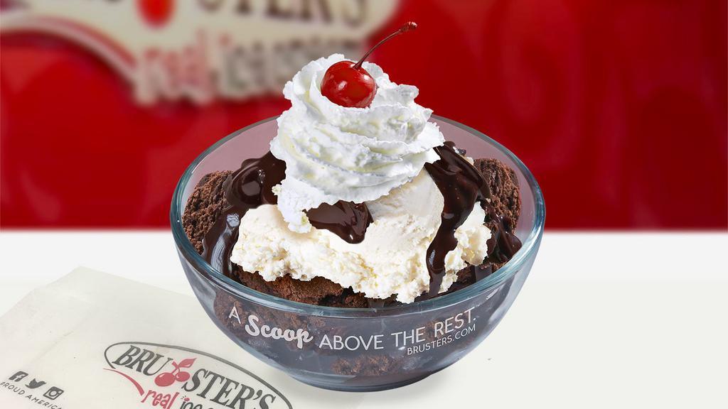 Hot Fudge Brownie Sundae · A brownie, served with 2 scoops of ice cream; topped with 3 oz of hot fudge, whip cream, and a maraschino cherry.