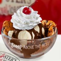Chocolate Chip Cookie Sundae · Vanilla Ice Cream over a Warm, Gourmet Chocolate Chip Cookie Topped with Hot Fudge. Comes in...