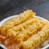 Shrimp Teriyaki Bowl · 4 pieces of shrimp tempura with rice and green onions.