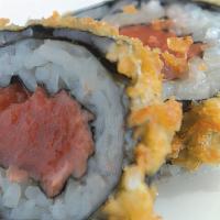 Ninja Roll · In: spicy tuna and double layer seaweed wrapped. Out: deep fried with hot sauce and eel sauce.