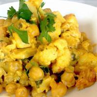 Chickpea Cauliflower Curry Plate · Vegan, Gluten-Free. Chickpeas, roasted cauliflower, potato, spices, and coconut milk with st...