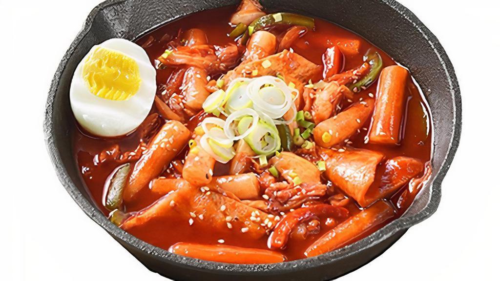 Ddeok-Bokki · Rice cakes and fish cakes reduced in a sweet and spicy red chili sauce.