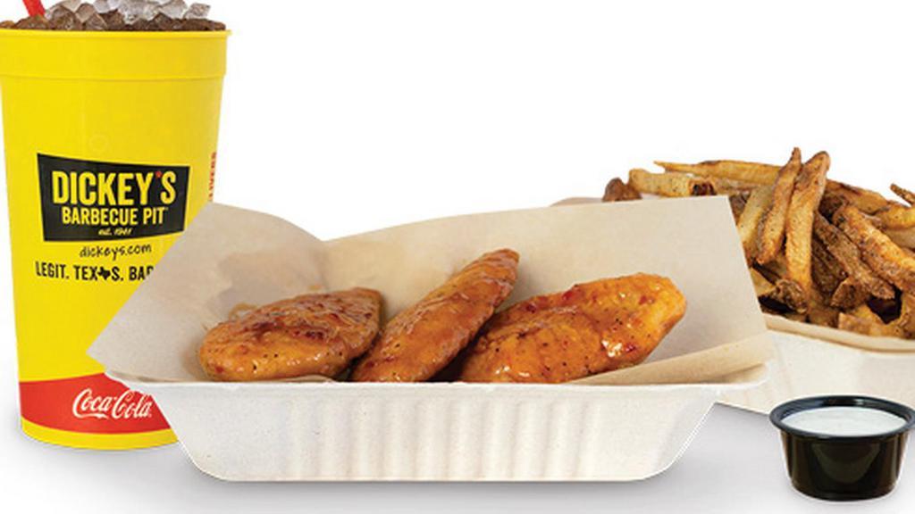 5 Pieces Crispy Tender Combo · 5 crispy tenders with 1 flavor, 1 dip, regular fries or veggie sticks.
