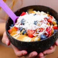 Bako Bowl · Comes with granola, banana, strawberries, blueberries, coconut shaving, honey and butter.