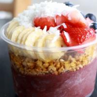 Patriot Bowl · Served with granola, bananas, strawberries, blueberries, coconut shavings, and honey.