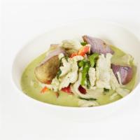 Kang Kio Wan (Green Curry) · Hot. Green Thai curry in coconut milk with green beans, eggplants, bamboo shoot, and sweet b...