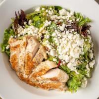 House Chicken Salad · Spring mix, grilled chicken, goat cheese, apples, honey balsamic.