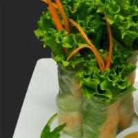 Fresh Spring Roll · Salad roll. Green leaf lettuce, carrots, sprouts, cucumber, and shrimp wrapped with rice pap...