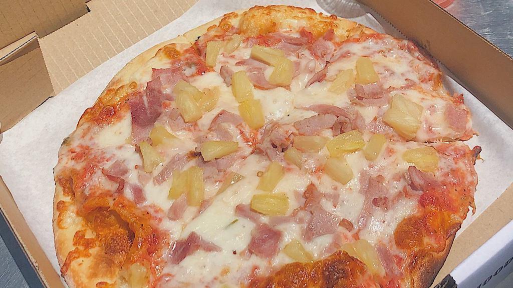 Hawaiian Pizza · Ham and pineapple with mozzarella cheese.