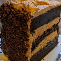 Chocolate Cake · 3-layer chocolate cake with chocolate frosting and chocolate sprinkles!