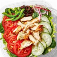 Rotisserie-Style Chicken · Juicy rotisserie-style chicken is mixed with fresh lettuce, baby spinach, tomatoes, cucumber...