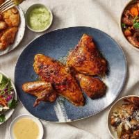 1/2 Rotisserie Chicken & 1 Shareable Side · Half slow roasted Mary’s rotisserie chicken finished with Bird Alert (our secret chicken sau...